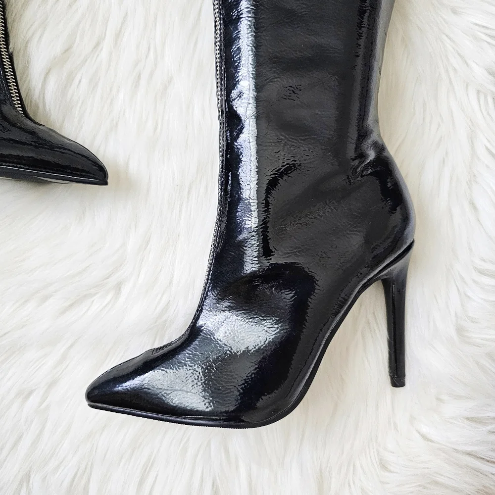 NWOT Forever 21 Black Faux Patent Leather Thigh-High Over-the-Knee Boots Sz 5.5